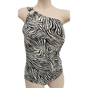 Michael Kors NWT One Shoulder Swimsuit Zebra Print Ruched Sides 1 Piece 14